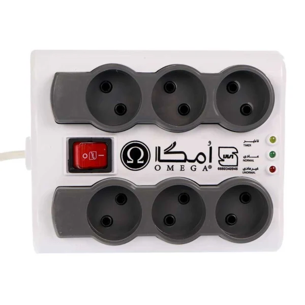 محافظ برق صوتی تصویری 6 خانه امگا P6000 با کابل 3 متری
