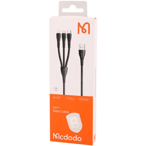 کابل سه سر فست شارژ 3 آمپر مک دودو CA-696 طول 1.2 متر