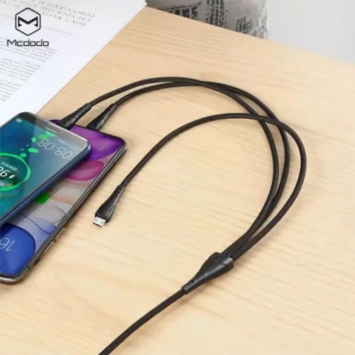 کابل سه سر فست شارژ 3 آمپر مک دودو CA-696 طول 1.2 متر