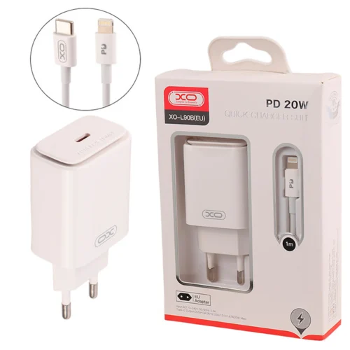شارژر دیواری 20 وات ایکس او XO-L90B QC4.0 PD 3A + کابل آیفونی