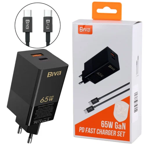 شارژر دیواری 65 وات بیوا HC-16 GaN QC3.0 PD 5A + کابل تبدیل تایپ سی