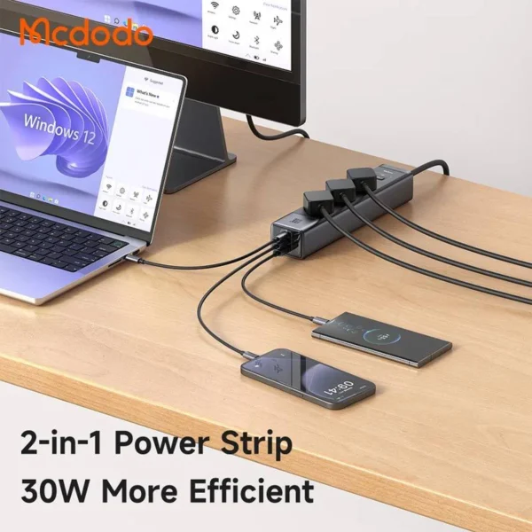 چند راهی 3 خانه مک دودو CH-062 با کابل 1.5 متری + شارژر USB و Type-C