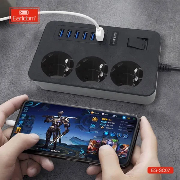 چند راهی 3 خانه ارلدام ES-SC07 با کابل 2 متری + شارژر USB - تصویر 9