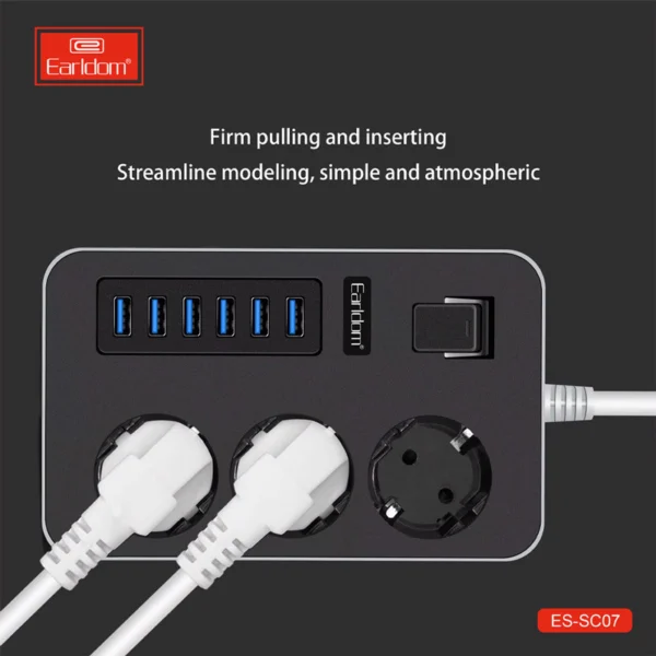چند راهی 3 خانه ارلدام ES-SC07 با کابل 2 متری + شارژر USB - تصویر 10