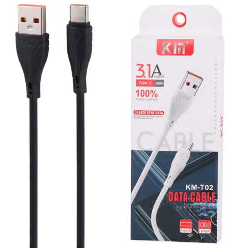 کابل تایپ سی فست شارژ 3.1 آمپر کی ام KM-T02 طول 1 متر