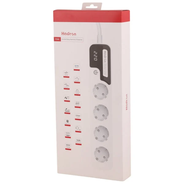 محافظ برق تلویزیون و یخچال و فریزر 4 خانه ارت دار هادرون P244 با کابل 1.8 متری - تصویر 2