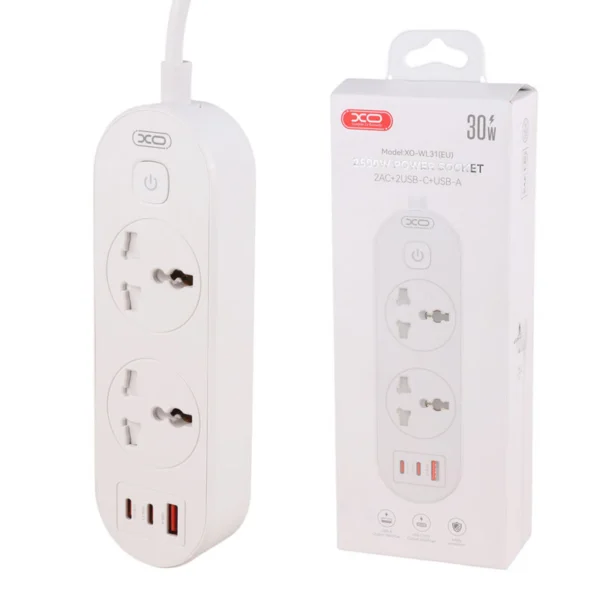 چند راهی 2 خانه ایکس او XO-WL31 با کابل 1.5 متری + شارژر USB و Type-C