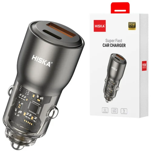 شارژر فندکی فست شارژ Hiska HCC-329 3A QC3.0 PD 95W