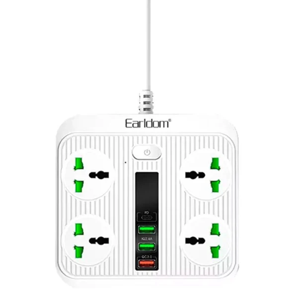 چند راهی 4 خانه ارلدام ES-SC05 با کابل 2 متری + شارژر USB و Type-C