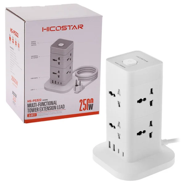 چند راهی 8 خانه هایکو استار HS-PS322 با کابل 2 متری + شارژر USB و Type-C