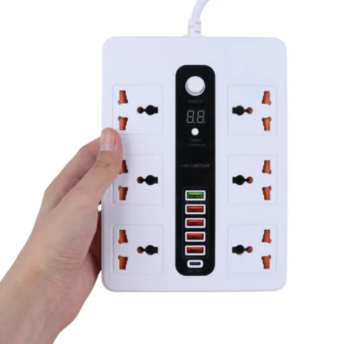 چند راهی 6 خانه هایکو استار HS-PS320 با کابل 2 متری + شارژر USB و Type-C