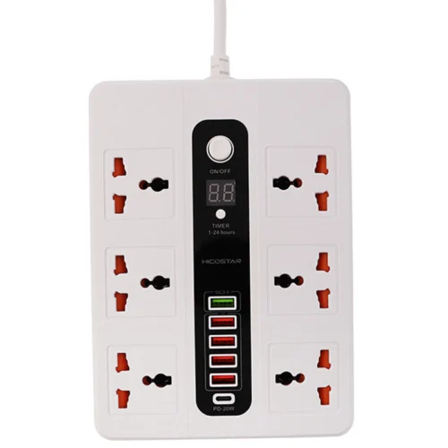 چند راهی 6 خانه هایکو استار HS-PS320 با کابل 2 متری + شارژر USB و Type-C
