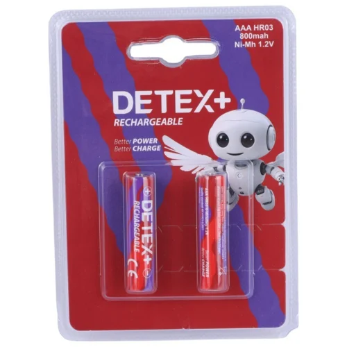 باتری دوتایی نیم قلمی شارژی Detex+ HR03 1.2V AAA 800mAh