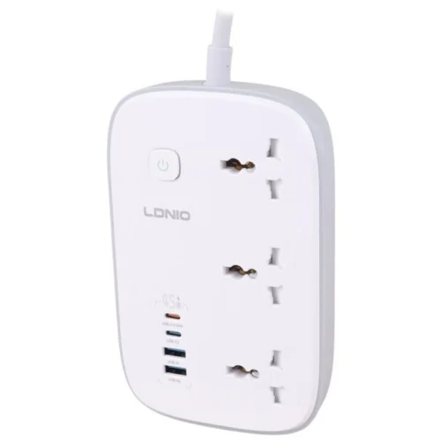 چند راهی 3 خانه ارت دار الدینیو SC6 با کابل 2 متری + شارژر USB و Type-C
