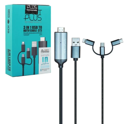کابل تبدیل Lightning/MicroUSB/Type-C به HDMI کی نت پلاس KP-CT3 طول 2 متر