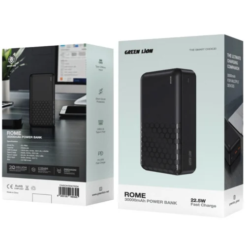 پاور بانک فست شارژ گرین لاین Rome PD 22.5W ظرفیت 30000 میلی آمپر ساعت