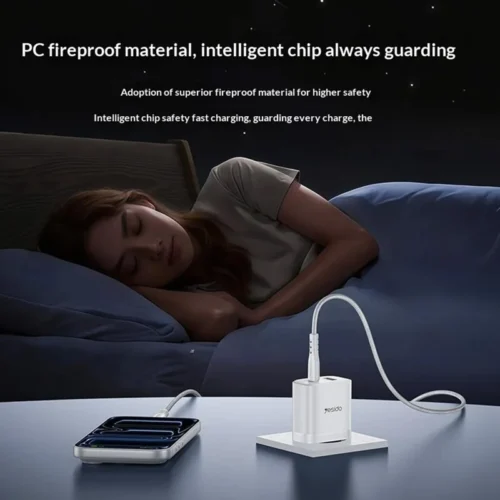 شارژر دیواری 20 وات یسیدو YC106 GaN QC PD 3A + کابل تبدیل تایپ سی