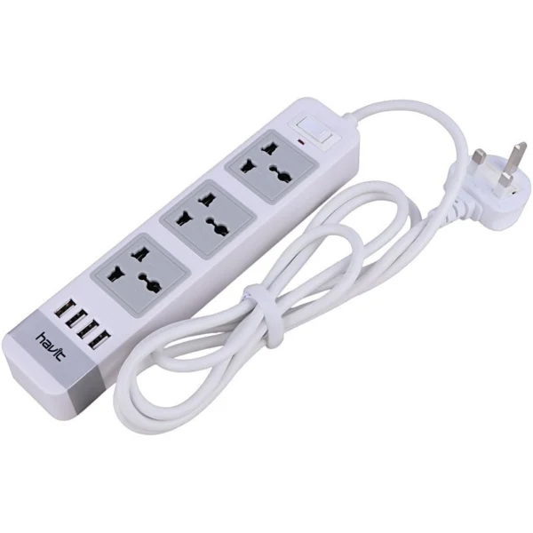 چند راهی 3 خانه ارت دار هویت HV-SP8803 با کابل 2 متری + شارژر USB - تصویر 3