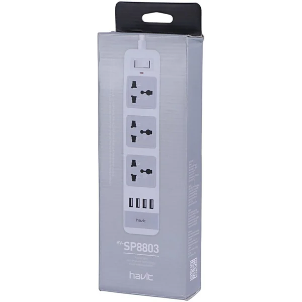 چند راهی 3 خانه ارت دار هویت HV-SP8803 با کابل 2 متری + شارژر USB - تصویر 2