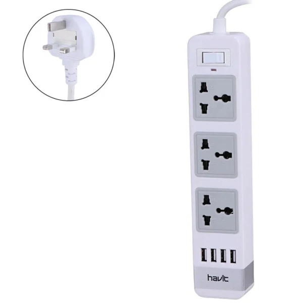 چند راهی 3 خانه ارت دار هویت HV-SP8803 با کابل 2 متری + شارژر USB - تصویر 4
