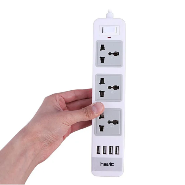 چند راهی 3 خانه ارت دار هویت HV-SP8803 با کابل 2 متری + شارژر USB - تصویر 6