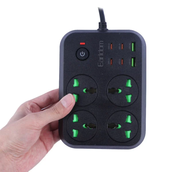 چند راهی 4 خانه ارلدام ES-SC30 با کابل 1.85 متری + شارژر USB و Type-C