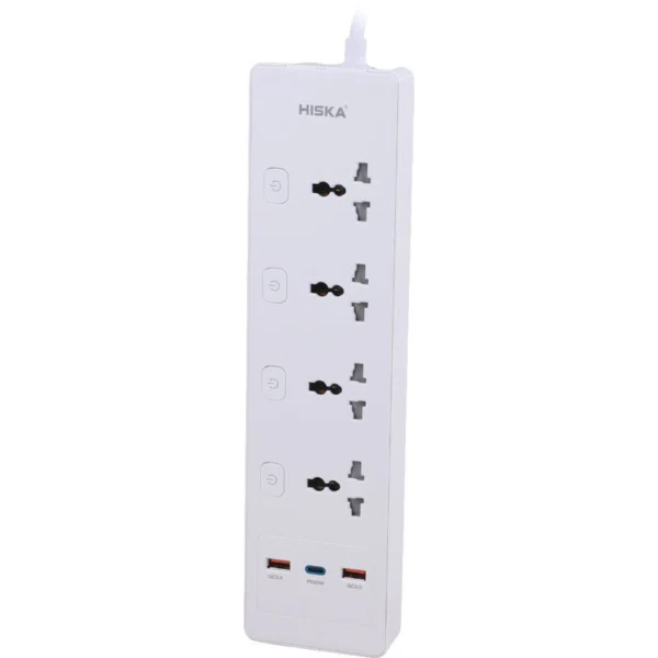 چند راهی 4 خانه هیسکا CH-5518UK با کابل 2 متری + شارژر USB و Type-C