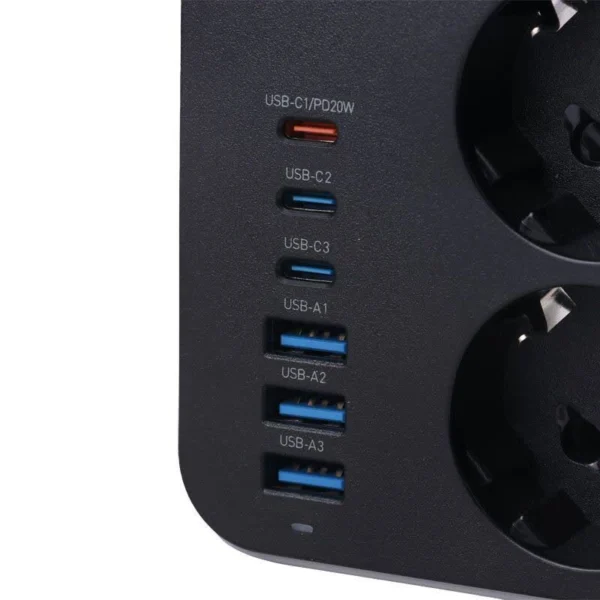 چند راهی 3 خانه ارت دار الدینیو SE3631C با کابل 2 متری + شارژر USB و Type-C