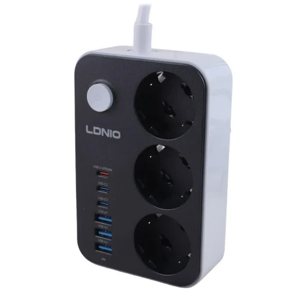 چند راهی 3 خانه ارت دار الدینیو SE3631C با کابل 2 متری + شارژر USB و Type-C