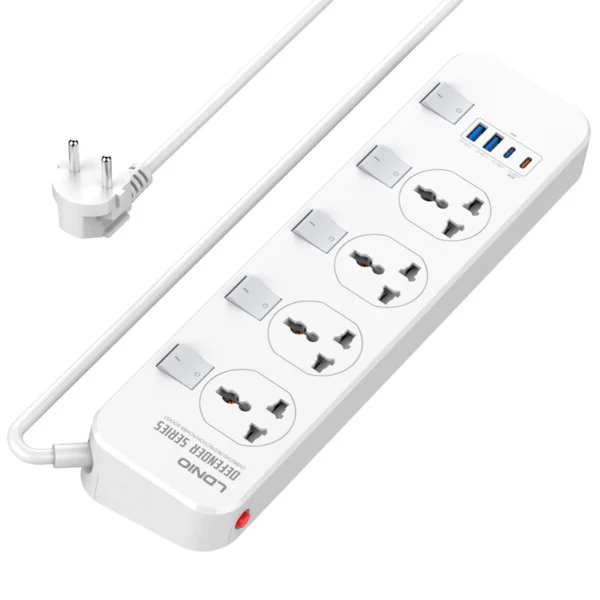 چند راهی 4 خانه ارت دار الدینیو SC4408C با کابل 2 متری + شارژر USB و Type-C - تصویر 3