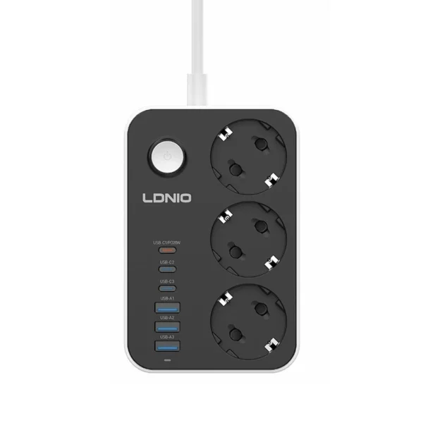 چند راهی 3 خانه ارت دار الدینیو SE3631C با کابل 2 متری + شارژر USB و Type-C