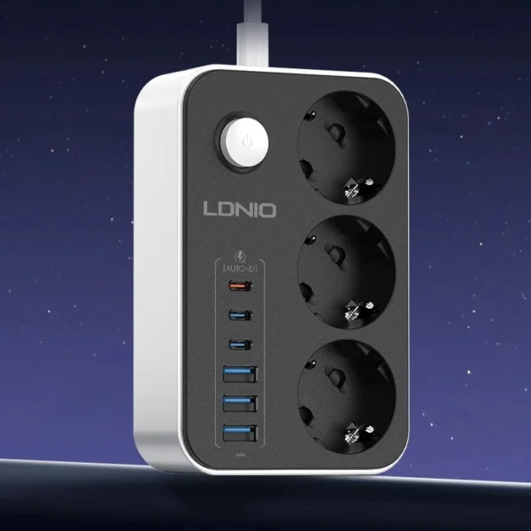 چند راهی 3 خانه ارت دار الدینیو SE3631C با کابل 2 متری + شارژر USB و Type-C