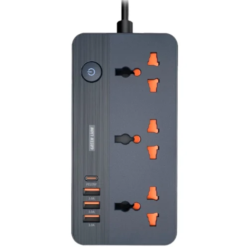 چند راهی 3 خانه گرین لاین GS-200 GNGS200PSBK با کابل 2 متری + شارژر USB و Type-C