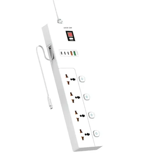 چند راهی 4 خانه گرین لاین GS-800 GNGS8PSKT2 با کابل 2 متری + شارژر USB و Type-C
