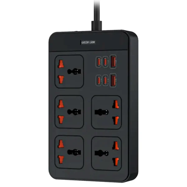 چند راهی 5 خانه گرین لاین GS-500 GNGS500PSBK با کابل 3 متری + شارژر USB و Type-C