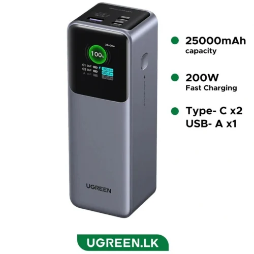 پاور بانک فست شارژ یوگرین Nexode PB722-35525B QC4.0 PD3.0 200W ظرفیت 25000 میلی آمپر ساعت