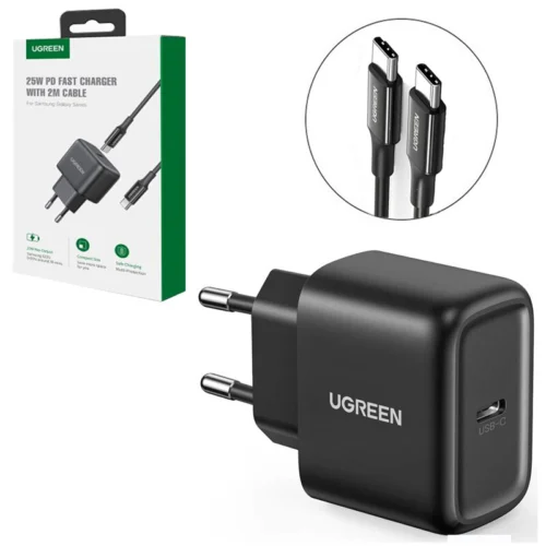 شارژر دیواری 25 وات یوگرین CD250 QC4.0 PD3.0 3A + کابل تبدیل تایپ سی