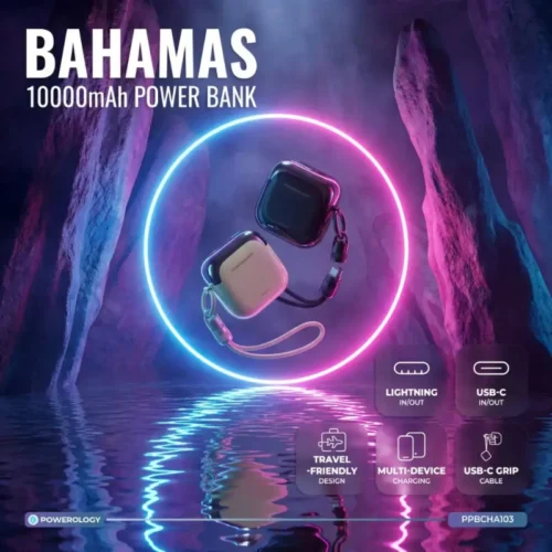 پاور بانک فست شارژ پاورولوژی Bahamas PPBCHA103 PD 22.5W ظرفیت 10000 میلی آمپر ساعت