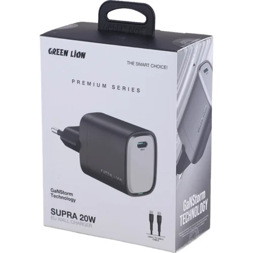 شارژر دیواری 20 وات گرین لاین Supra GL-WC31 GNSPD20EUTC GaN PD 3A + کابل تبدیل تایپ سی