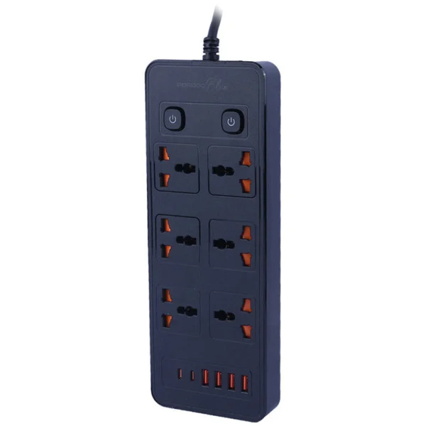 چند راهی 6 خانه پرودو PB-FWCH033 با کابل 3 متری + شارژر USB و Type-C