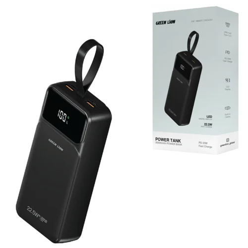 پاور بانک فست شارژ گرین لاین Power Tank GL-PBT30 GNPWT30KPB QC3.0 PD3.0 22.5W ظرفیت 30000 میلی آمپر ساعت