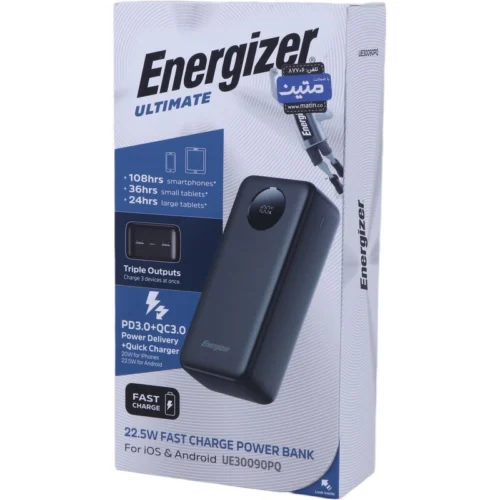 پاور بانک فست شارژ انرجایزر UE30090PQ PD3.0 QC3.0 22.5W ظرفیت 30000 میلی آمپر ساعت