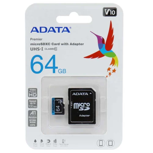 رم میکرو 64 گیگ ای دیتا ADATA Premier V10 U1 A1 100MB/s + خشاب