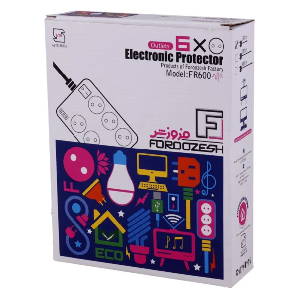 محافظ برق صوتی تصویری 6 خانه فروزش FR600 با کابل 1.8 متری