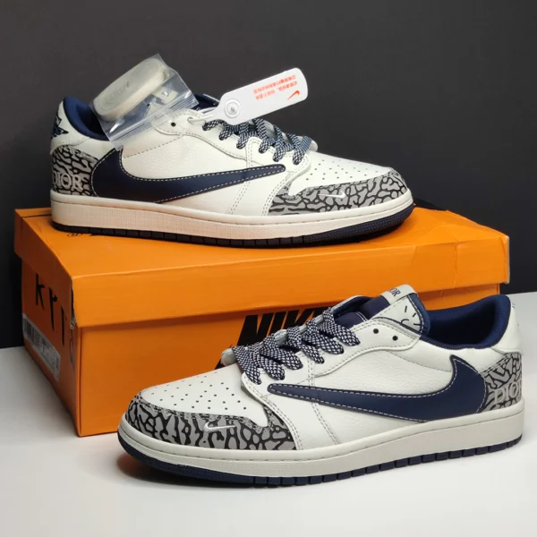 کتونی نایک ایر جردن وان لو دیور سفید سرمه‌ای طوسی Nike Air Jordan 1 Low Dior