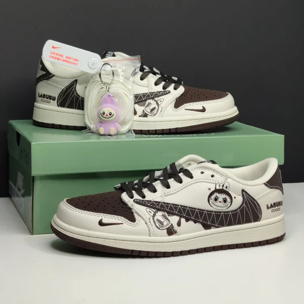 کفش جردن وان لو لبوبو کرم قهوه‌ای Nike Jordan 1 Low Labubu