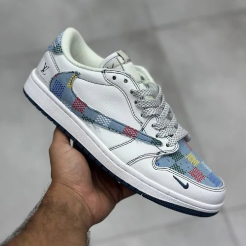 کفش کتونی مردانه نایک ایر جردن وان لویی ویتون تراویس اسکات 4 خونه NIKE AIR JORDAN 1 LOUIS VUITTON X TRAVIS SCOTT - تصویر 2