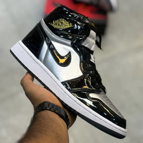 کفش کتونی مردانه ساقدار نایک ایر جردن 1 ورنی Nike air jordan 1 Mid Metalic Patent