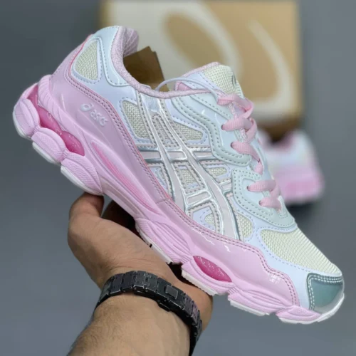 کفش کتونی اسیکس ژل ان وای سی کیکی یانگ ژانگ صورتی ASICS GEL-NYC Kicki Yang Zhang Pink Cream Pure Silver