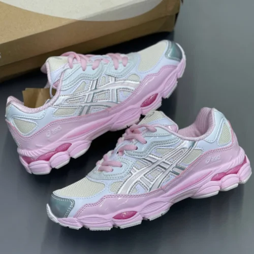 کفش کتونی اسیکس ژل ان وای سی کیکی یانگ ژانگ صورتی ASICS GEL-NYC Kicki Yang Zhang Pink Cream Pure Silver